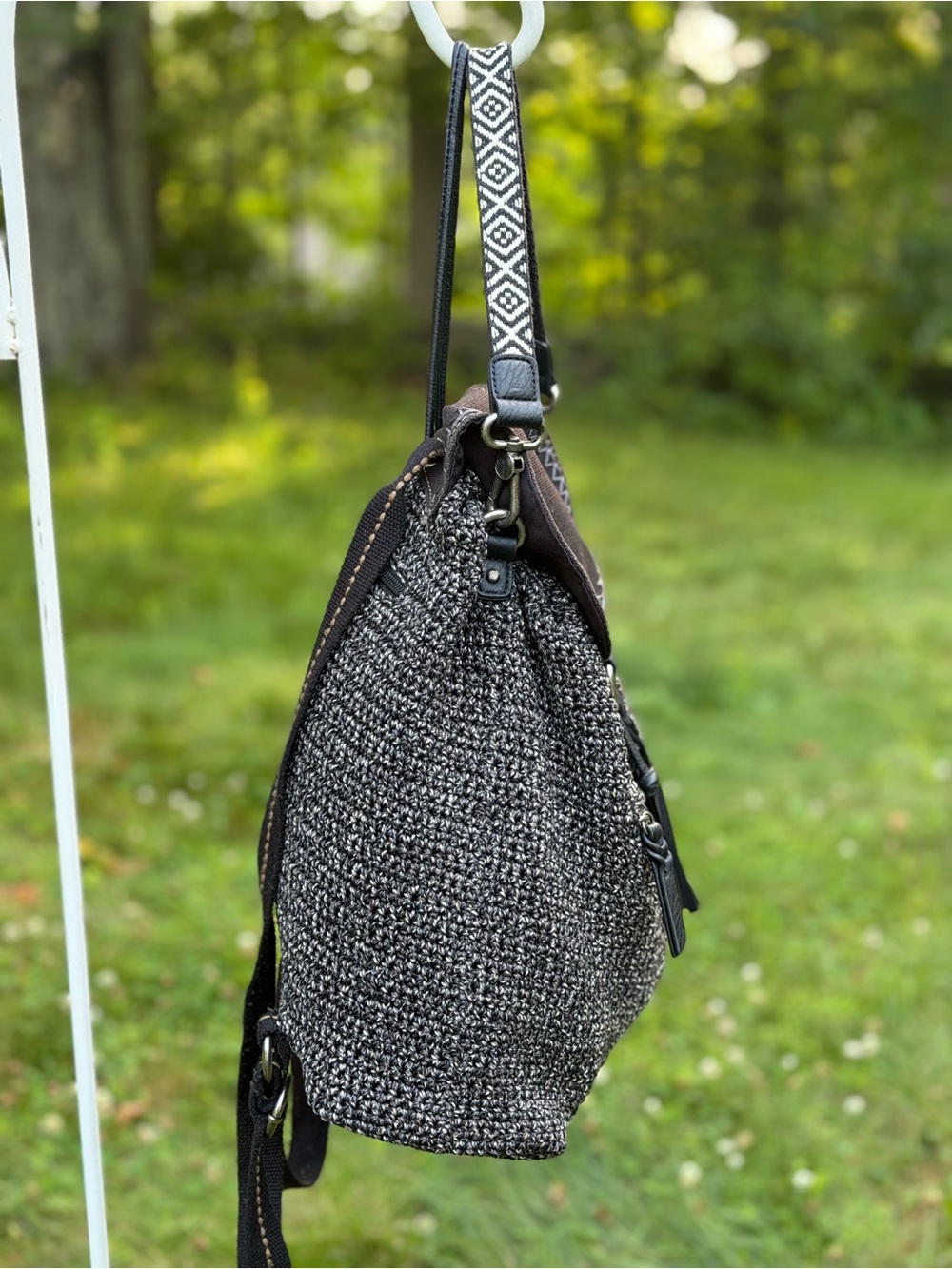 The Sak Crochet Convertible Backpack Boho Knit Shoulder Bag - Picture 4 of 16